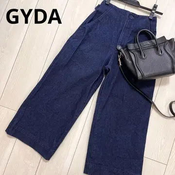 GYDA 새상품급 슬림 레그 하이웨스트 와이드 데님 인디고 원워시
