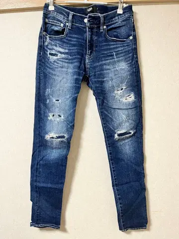 데미지 데님 스키니 핏 파랑 블랙