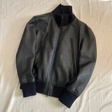 초레어 Licorice 가죽 자켓 블랙 하이넥 더블 지퍼 양가죽