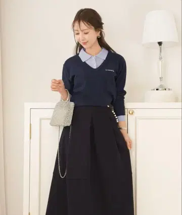 도킹풍 배색 니트 상의 le reve vaniller