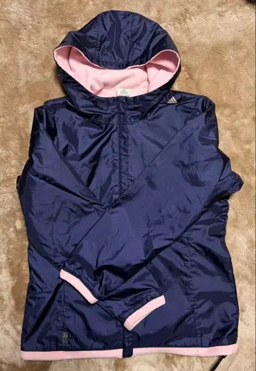 adidas 후드 부착 자켓 네이비/핑크