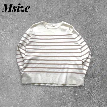 보더 니트 아이보리 x 베이지 어깨 버튼 여성용 M 구제 의류 코튼 혼방