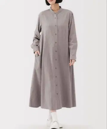 무인양품 양면 기모 플란넬 스탠드 카라 긴팔 원피스 베이지 XL