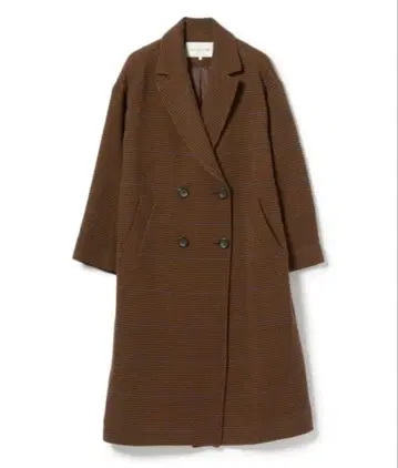 Ray BEAMS 체크 4버튼 더블 체스터 코트 브라운