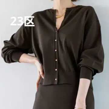 23구 비스코스 스트레치 V넥 니트 가디건 브라운 미사용 새상품