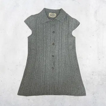 모리걸 그레이 케이블 짜임 니트 베스트 롱 기장 울 100%