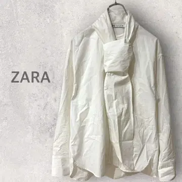 [자라] 화이트 보타이 블라우스 S 무지 심플 긴팔 캐주얼 오피스