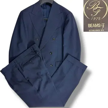 J6277 새상품급 빔즈F 피크드 라펠 더블 솔리드 수트 네이비 46