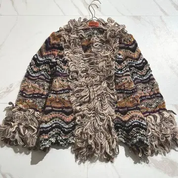 새상품급 미쏘니 프린지 니트 아우터 모헤어 지그재그 멀티 컬러 40