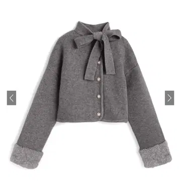 GRL 리본 펄 버튼 퍼 니트 가디건[lt150] 그레이