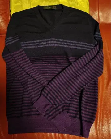 ETRO V넥 스웨터 S 네이비 퍼플 새상품급