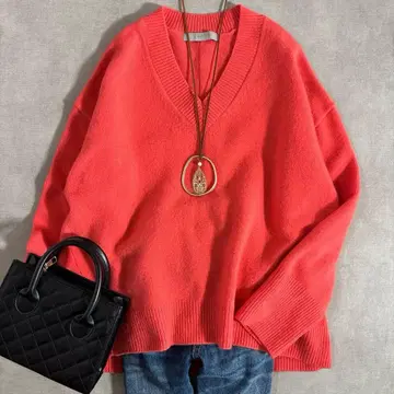 안피로 워셔블 울 캐시미어 V넥 니트 오렌지