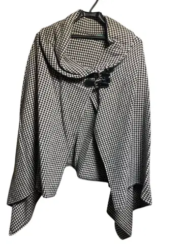 랄프 로렌 하운드 투스 패턴 케이프 코트