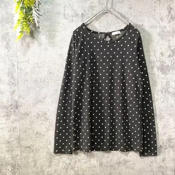 프레이즈 긴팔 티셔츠 상의 풀오버 도트 무늬 성숙 캐주얼 F