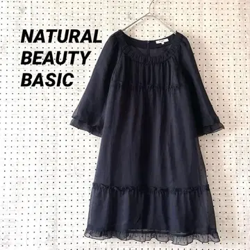 내추럴 뷰티 베이직 쉬폰 원피스 플레어 슬리브 ( S ) 네이비