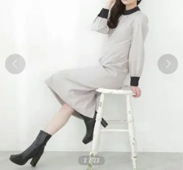 백리본 바이컬러 타이트 롱 원피스 그레이지 계열 깔끔한