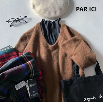 b36* 팰리시 포근포근 V넥 라쿤 니트 원피스