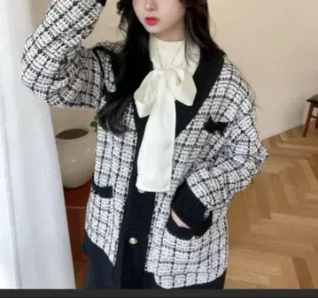 티티앤코 트위드 가디건 블랙