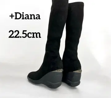 플러스 다이애나 하이 웨지 스트레치 부츠 롱 부츠 블랙 22.5