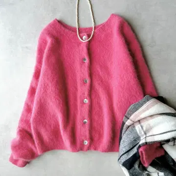 라운지 드레스 FUR 캐시미어 2WAY 니트 가디건 복슬복슬 핑크
