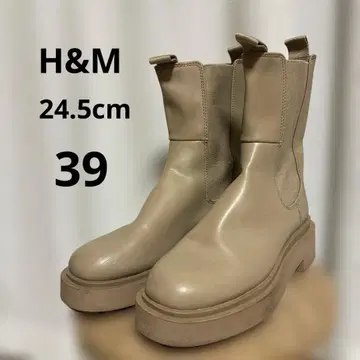H&M 24.5cm 베이지 사이드 고어 부츠 미디엄 에이치앤엠