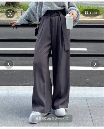 [ 새상품 ] Thevon 차콜 그레이 벨트 포함 하이웨스트 턱 팬츠