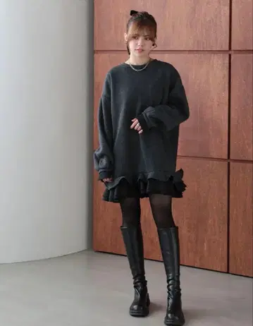 밑단 프릴 속기모 오버 원피스