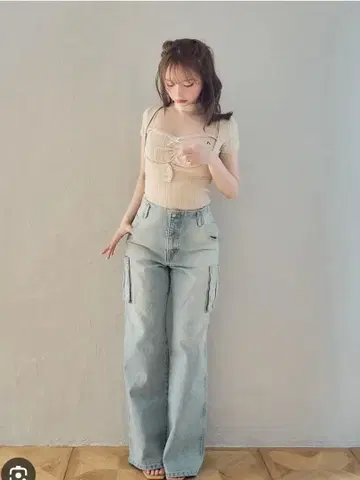 AND MARY Back ribbon denim cargo pants
