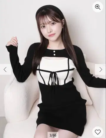 LIP SERVICE 데콜테 오픈 바이컬러 리본 니트 원피스