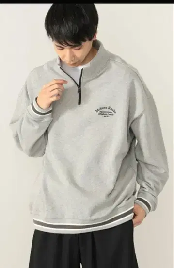 BEAMS 그레이 하프 지퍼 트레이닝복