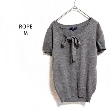 로페 니트탑 그레이 반팔 리본 디자인 실버 라메 믹스 고급