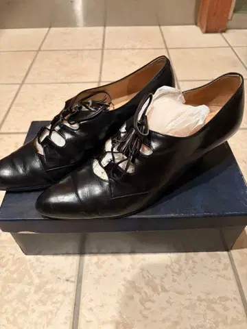 히미코 블랙 레이스업 하이힐 24cm