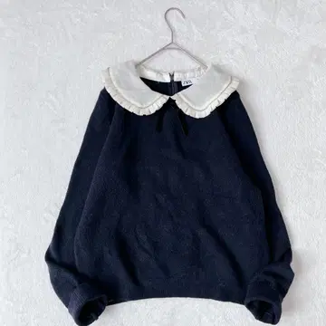 자라 피탄빵 컬러 니트 스웨터 비쥬 벨로아 리본 L 사이즈