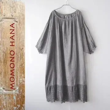 새상품급 Momono-hana 밑단 레이스 린넨 루즈핏 티셔츠 원피스