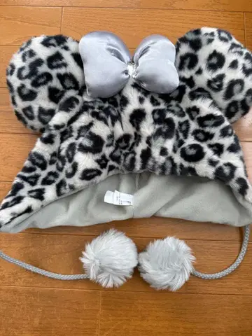 디즈니 레오파드 무늬 퍼 모자 실버