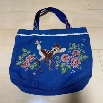 자수 디자인 토트백 네이비