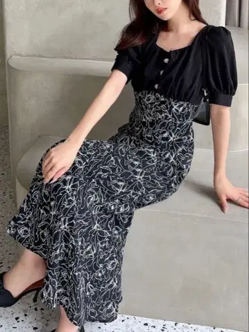 RESEXXY 퍼프 슬리브 머메이드 원피스