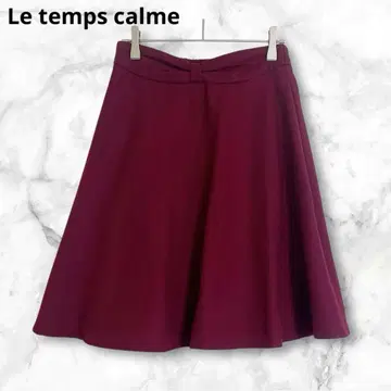 버건디 플레어 스커트 허리밴딩 무릎 기장 M 심플 무지