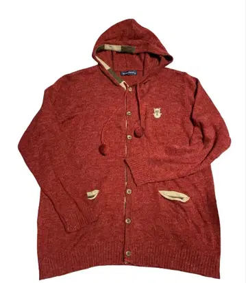 drug store's 니트 후드티 가디건 빨간색 후드 부착