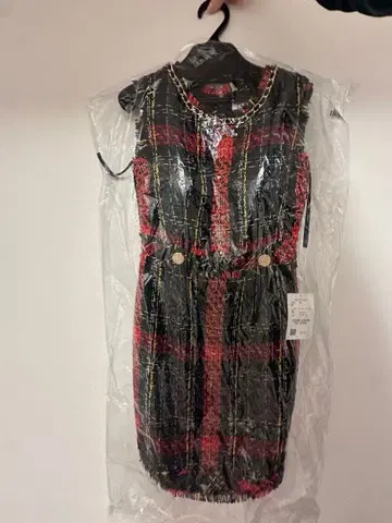 an 레드 체크 무늬 드레스 S 사이즈