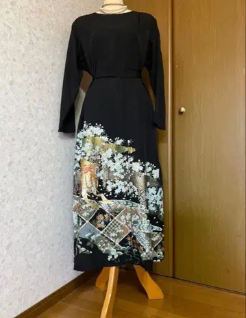 기모노 블랙 꽃무늬 자수 롱 원피스 M~L 사이즈