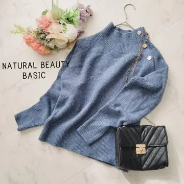 NATURAL BEAUTY BASIC*파랑 하이넥 니트 풀오버