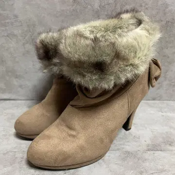 [ glittey ] ( S ) 숏부츠 부티 퍼 리본 스웨이드 느낌