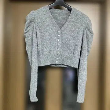 cygne 그레이 퍼프 슬리브 크롭 가디건