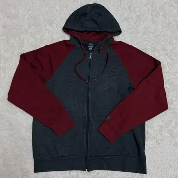 RUSSEL 그레이 x 빨간색 풀 집업 후드티 빅사이즈 XL 후드 메쉬