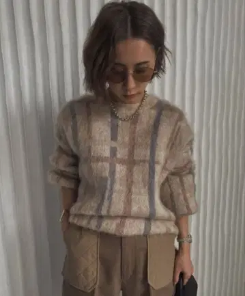 Ameri PAINT CHECK FLUFFY KNIT