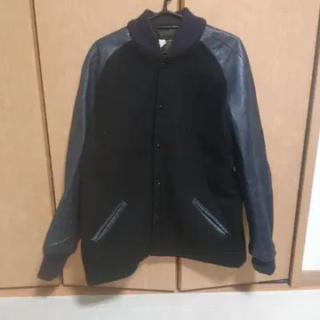 90s SKOOKUM 가죽 멜톤 바시티 자켓 네이비 x 블랙