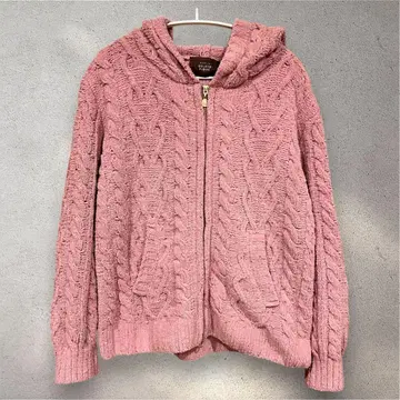 젤라피케 케이블 짜임 후드 부착 룸웨어 발렌타인 핑크