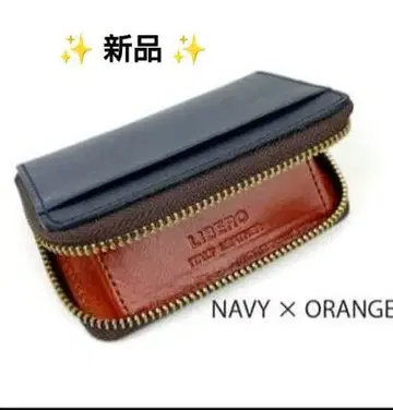LIBERO 리베로 네이비 x 오렌지 코인 케이스 고급 이탈리아 가죽제