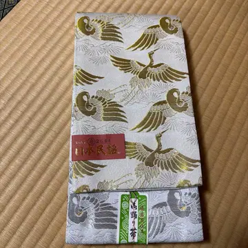 골드 컬러 학 무늬 반폭 오비